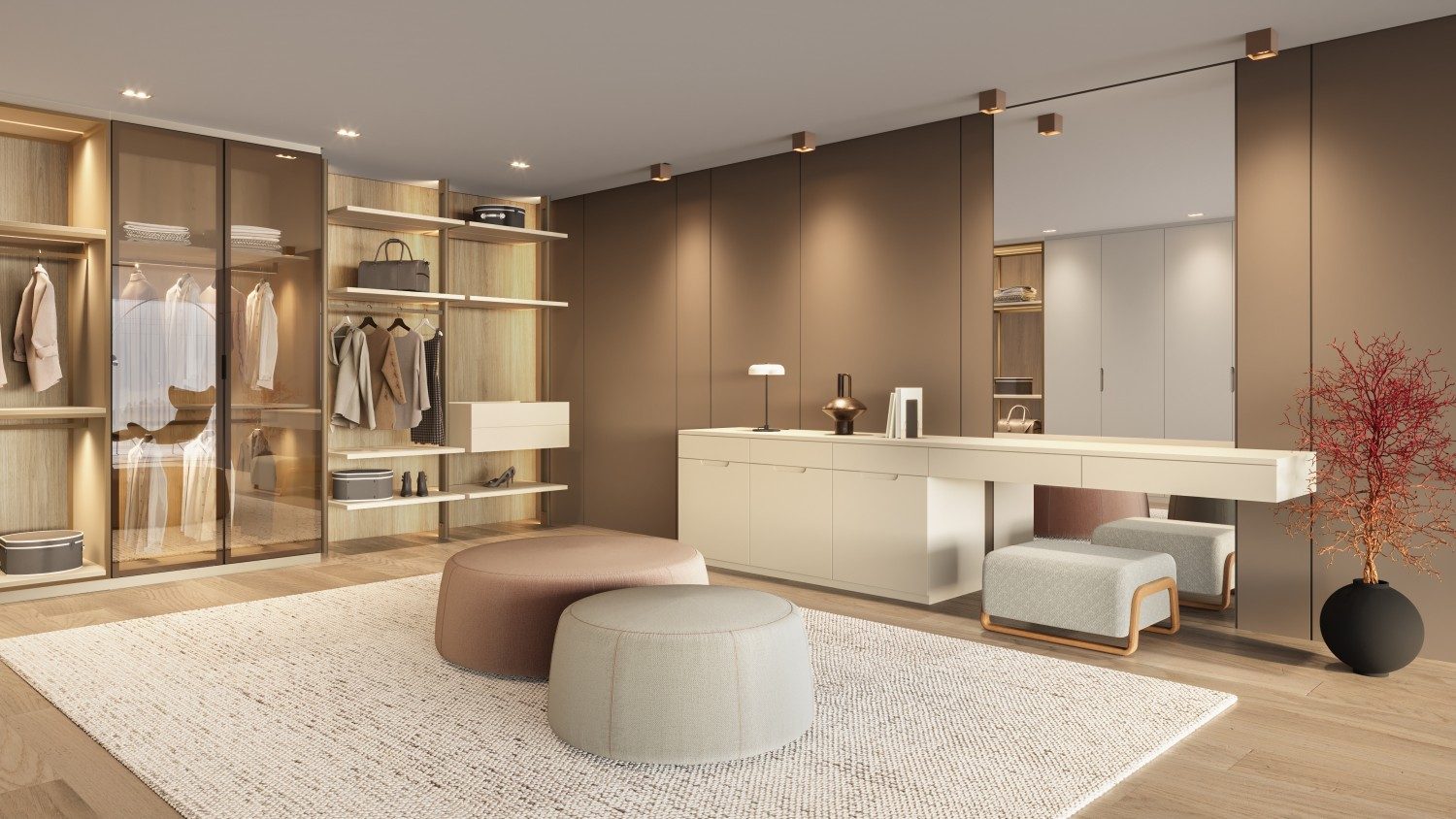 Closet planejado em tons claros
