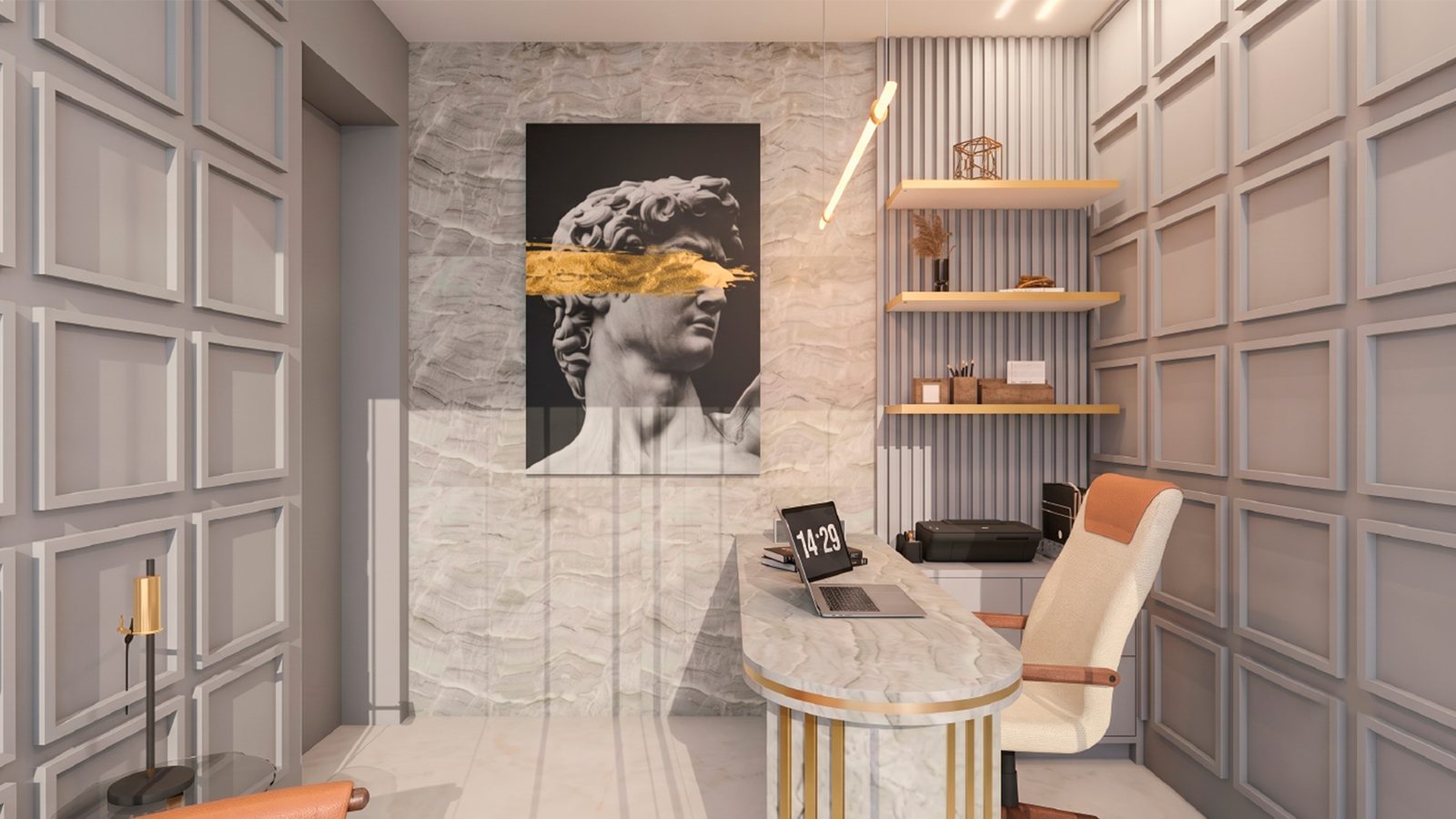Home office planejado com boiserie